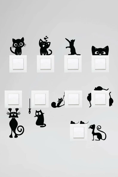 Sptl Priz Kedi ÖZEL sticker Set Siyah Etiket Duvar ÖZEL sticker