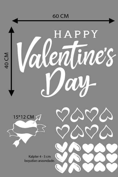 Happy Valentine's Day Sevgililer Günü ÖZEL sticker Kalp, Love, I Love You Cam, Duvar ÖZEL sticker Etiket Seti