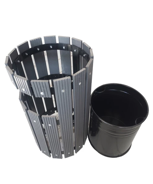 Safirkom Kompozit (Ahşap+Plastik) Yuvarlak Çöp Kovası Pencereli SÇ 15 P Antrasit (50 Lt.) - 5