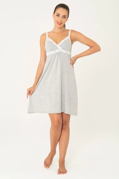 Emzirme Fonksiyonlu Gri Elbise Gecelik - 3