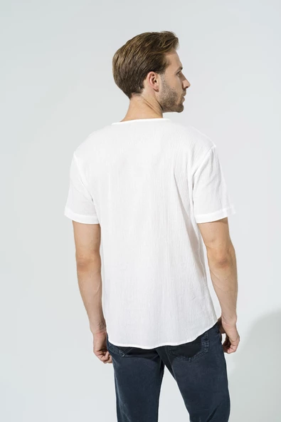 Organik 3 Düğme Kısakol Beyaz Gömlek - 4