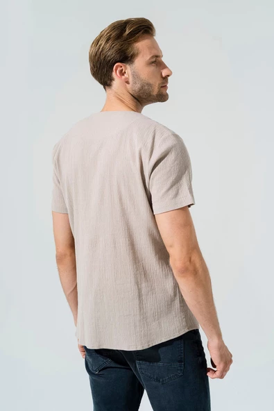 Organik Tek Düğme Kısakol Taş Gömlek - 4