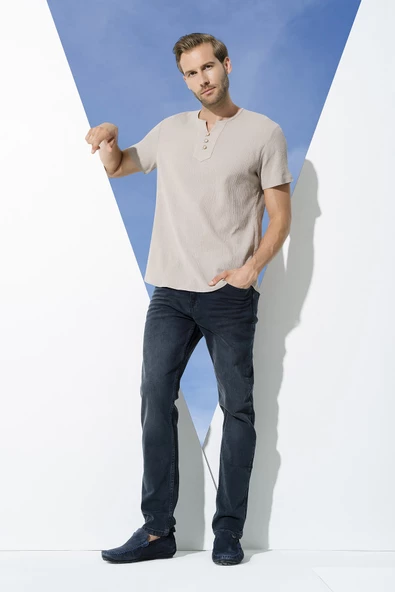 Organik 3 Düğme Kısakol Taş Gömlek - 3