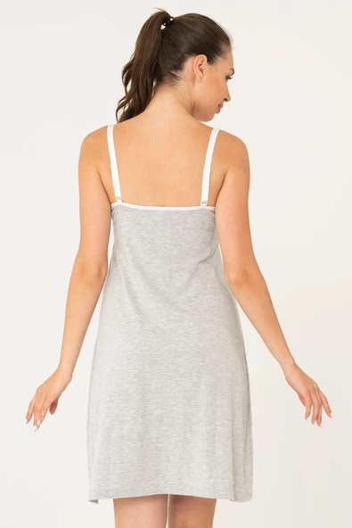 Emzirme Fonksiyonlu Gri Elbise Gecelik - 4