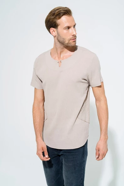 Organik Tek Düğme Kısakol Taş Gömlek - 2