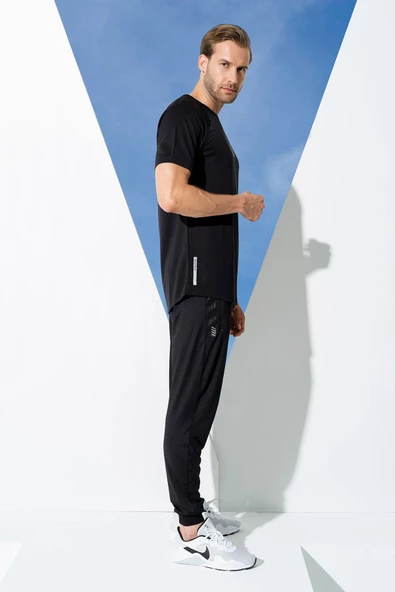 2'li Reflektör Baskı T-shirt Siyah Jogger Takım - 4
