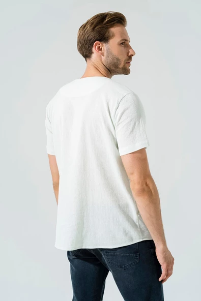 Organik Tek Düğme Kısakol Yeşil Gömlek - 4