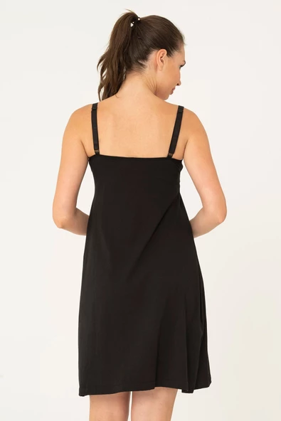 Emzirme Fonksiyonlu Siyah Elbise Gecelik - 4