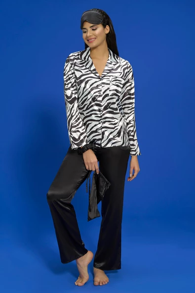 6'lı Zebra Hem İçerde Hem Dışarıda Siyah Pijama Takımı - 5