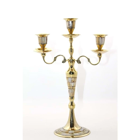 Pirinç Sedefli 3'Lü Şamdan - 2