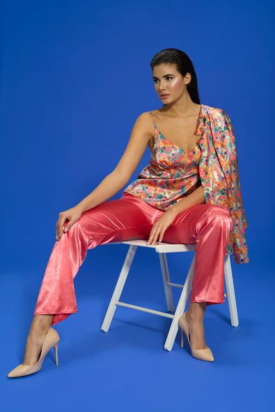 6'lı Kaplan Desen Nar Çiceği Pijama Takımı - 5