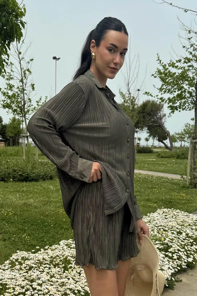 2'li Piliseli Gömlek Şort Yeşil Takım - 6