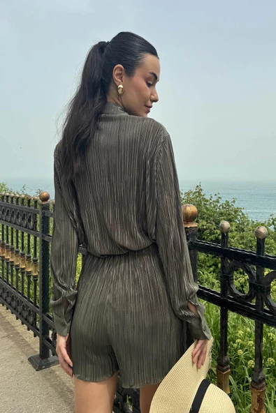 2'li Piliseli Gömlek Şort Yeşil Takım - 5