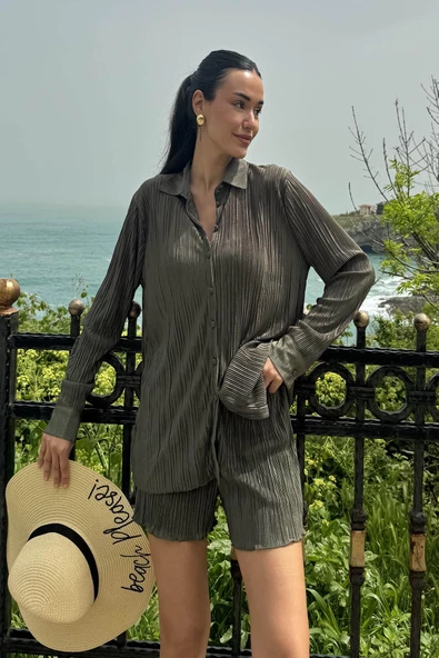 2'li Piliseli Gömlek Şort Yeşil Takım