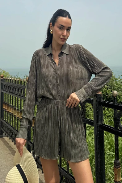 2'li Piliseli Gömlek Şort Yeşil Takım - 3