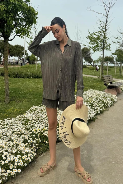 2'li Piliseli Gömlek Şort Yeşil Takım - 7