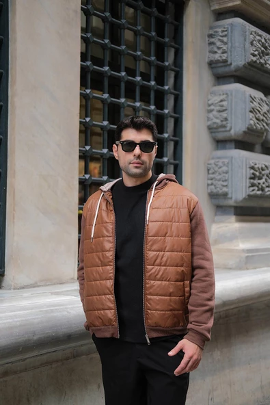 Kapitone Cepli Kapişonlu Fermuarlı Kahve Sweatshirt - 3