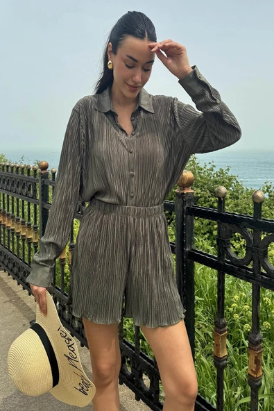 2'li Piliseli Gömlek Şort Yeşil Takım - 2