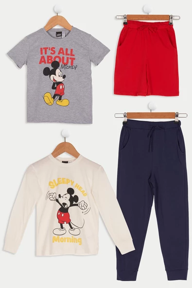 4'lü Mickey Mouse Baskılı Tshirt Şort Pantolon Takım