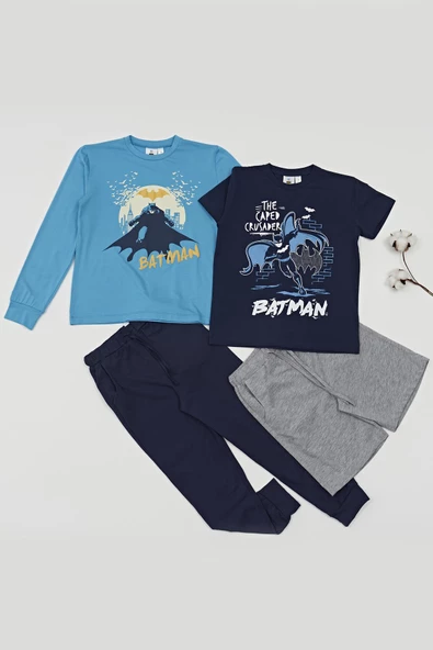 4'lü Batman Baskılı Lacivert Tshirt Şort Pantolon Takım - 3