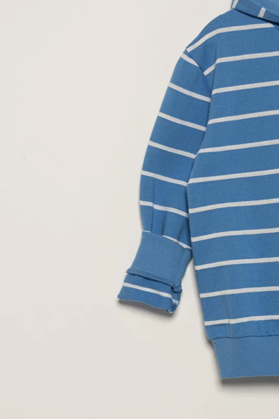 Çizgili Sweatshirt Jogger Mavi Alt Üst Takım - 4