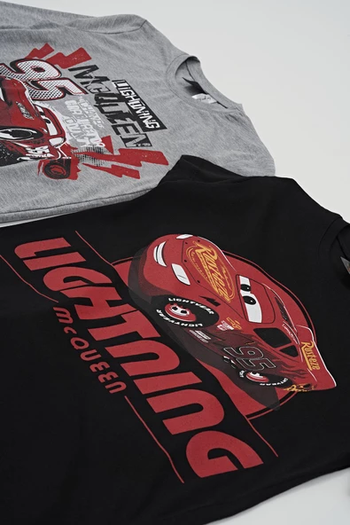 4'lü McQueen Baskılı Tshirt Şort Pantolon Siyah Takım - 5
