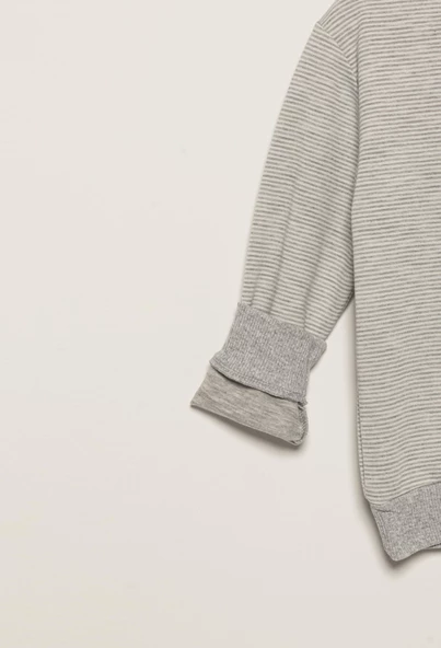 İnce Çizgili Sweatshirt Jogger Gri Alt Üst Takım - Resim 6