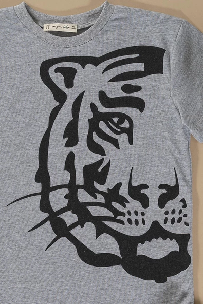 Kaplan Baskılı Siyah Tshirt Şort Takım - 2