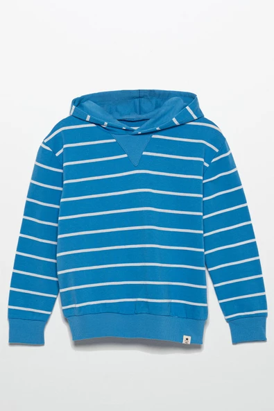 Çizgili Kapişonlu Jogger Mavi Alt Üst Takım - Resim 2