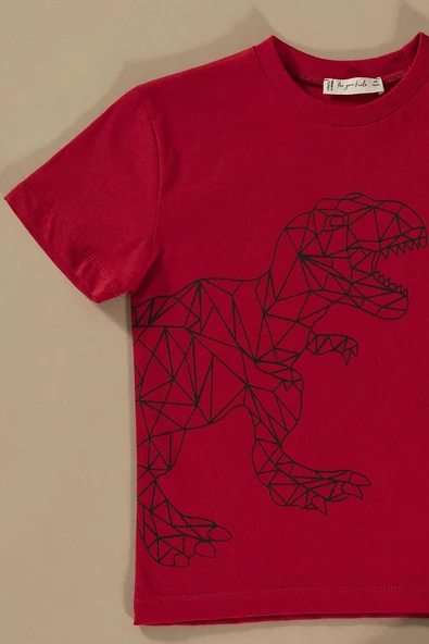 Dinozor Baskılı Siyah Alt Üst Şort Takım - Resim 2