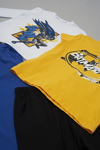 4'lü Batman Baskılı Siyah Tshirt Şort Pantolon Takım - 4
