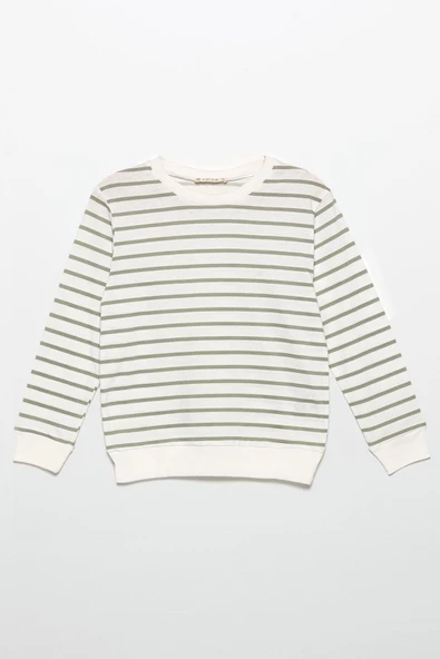 Çizgili Sweatshirt Jogger Yeşil Alt Üst Takım - Resim 2