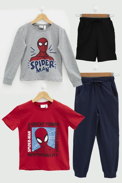 4'lü SPİDER-MAN Tshirt Şort Pantolon Takım