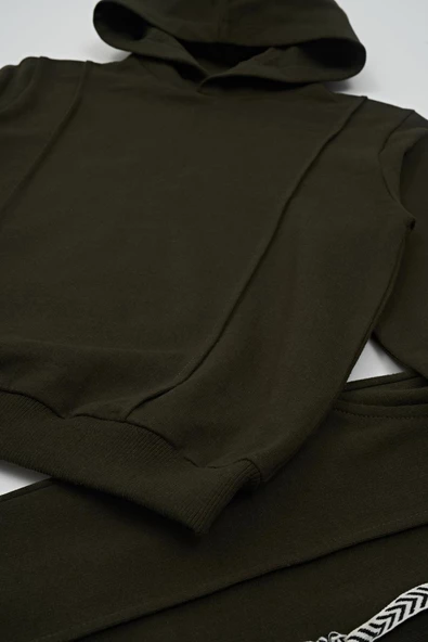 Çıma Detaylı Kapişonlu Haki Alt Üst Takım - Resim 3