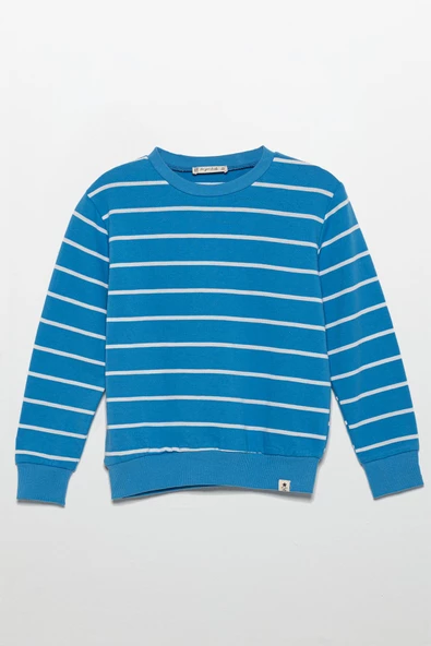 Çizgili Sweatshirt Jogger Mavi Alt Üst Takım - 2