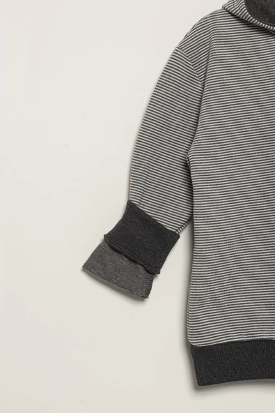 Çizgili Kapişonlu Jogger Koyu Gri Alt Üst Takım - 3