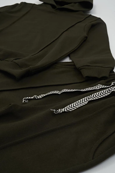 Çıma Detaylı Kapişonlu Haki Alt Üst Takım - Resim 2