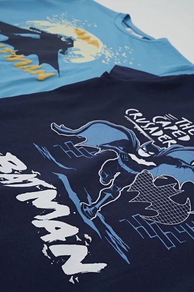 4'lü Batman Baskılı Lacivert Tshirt Şort Pantolon Takım - 4