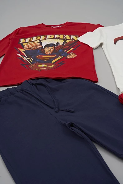 4'lü Süpermen Baskılı Tshirt Şort Pantolon Takım - 5