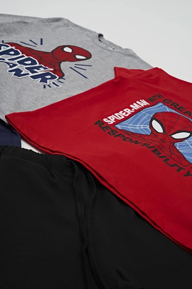 4'lü SPİDER-MAN Tshirt Şort Pantolon Takım - 3