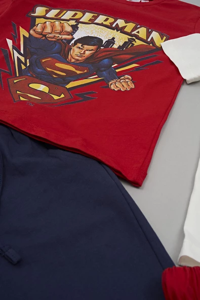 4'lü Süpermen Baskılı Tshirt Şort Pantolon Takım - 3