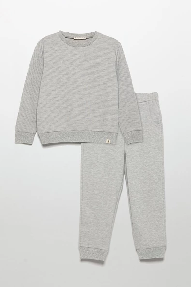 İnce Çizgili Sweatshirt Jogger Gri Alt Üst Takım