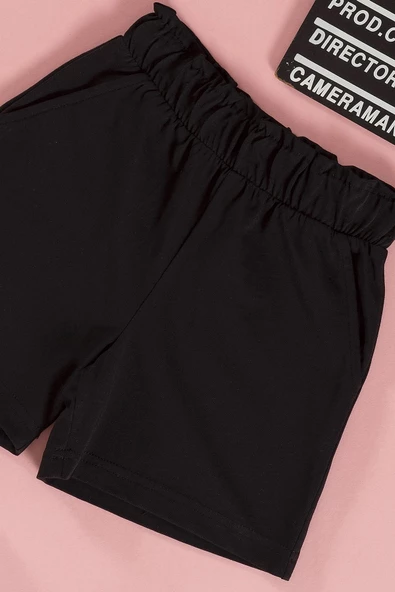 Çizgili Volanlı Kol Tshirt Şort Siyah Takım - Resim 3
