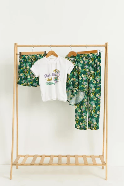 4'lü Tshirt Gömlek Pantolon Şort Yeşil Takım - 5