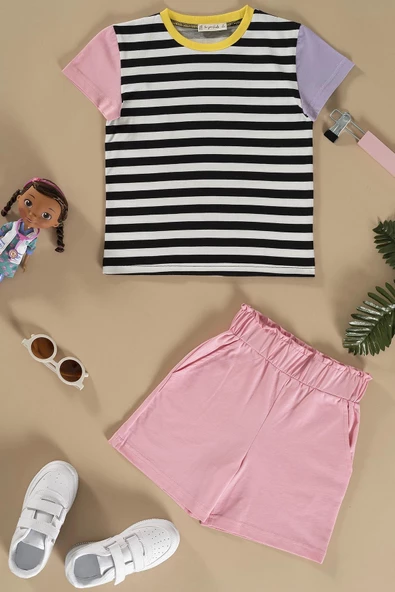 Çizgili Garni Detaylı Pembe Alt Üst Takım ürün görseli