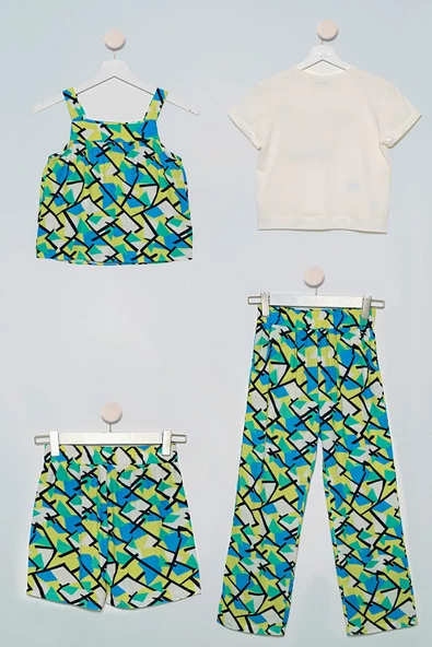 4'lü Tshirt Bluz Pantolon Şort Yeşil Takım - 2