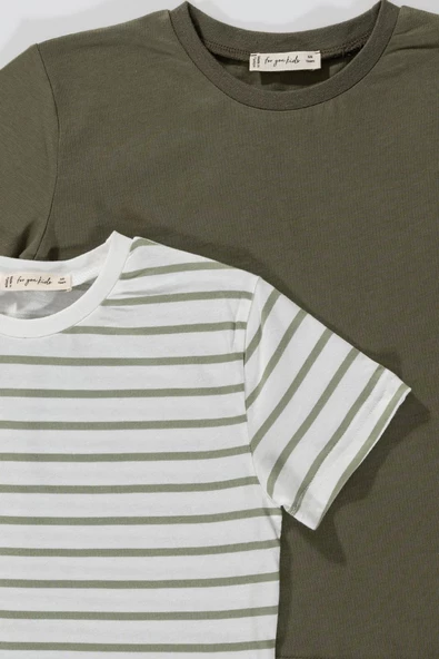2'li Cizgili Yeşil Beyaz Tshirt - 2