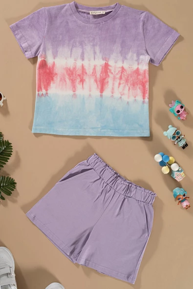 Batik Yıkamalı Lila Tshirt Şort Takım ürün görseli