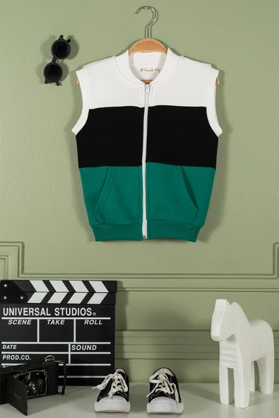 Fermuarlı Garnili Kanguru Cep Yeşil Erkek Çocuk Yelek ürün görseli