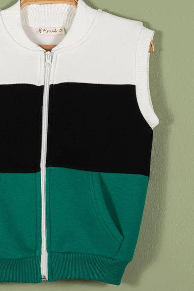 Fermuarlı Garnili Kanguru Cep Yeşil Erkek Çocuk Yelek - Resim 2